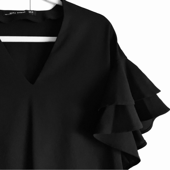 Zara V-Neck Mini Shift Dress With Double Ruffle Flounce Sleeves Size XS EUC - Picture 7 of 12